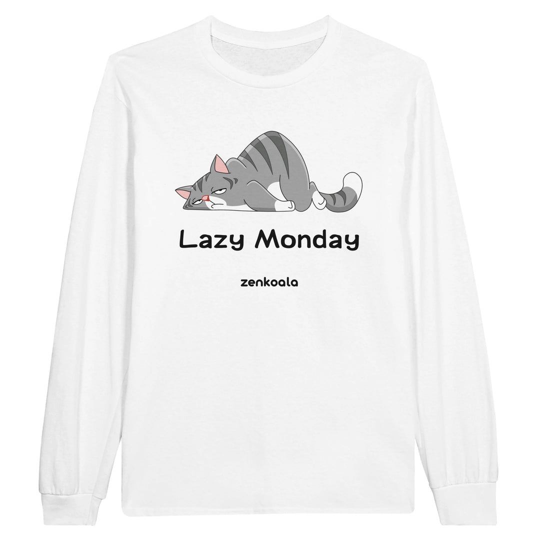 Lazy Monday feel-good long sleeve tee in white, Zen Koala Australia