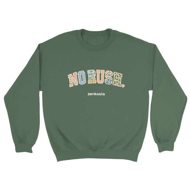 No Rush Faux Patchwork feel-good sweatshirt in military green, Zen Koala Australia