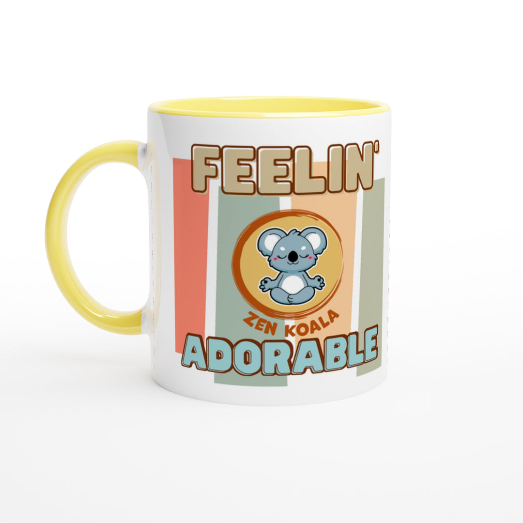 Feeling Adorable mug in yellow: white with a yellow rim, inside and handle, Zen Koala Australia