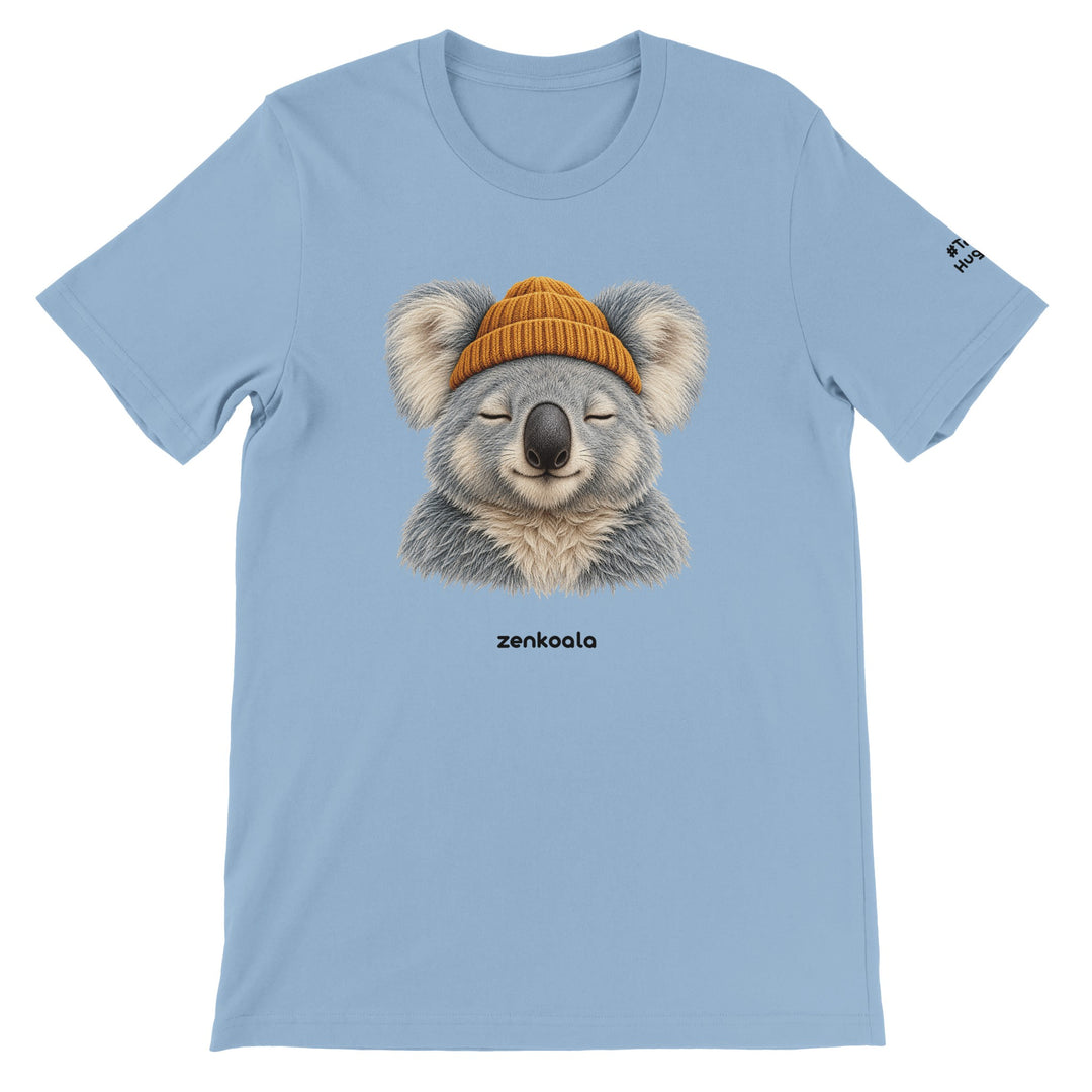 Koala Beanie feel-good tee in light blue, Zen Koala Australia