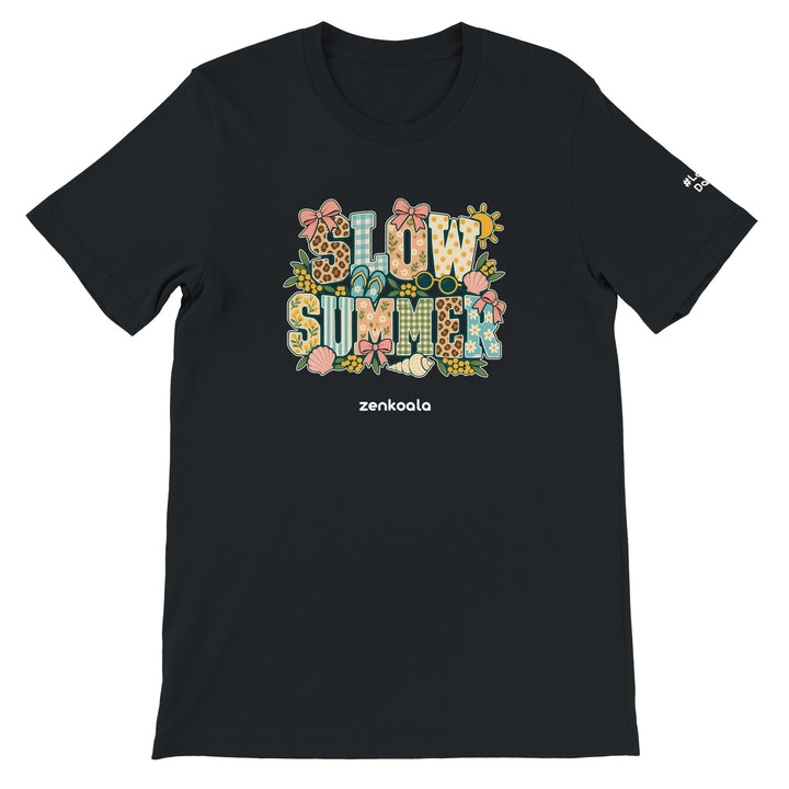 Slow Summer feel-good tee in black, Zen Koala Australia