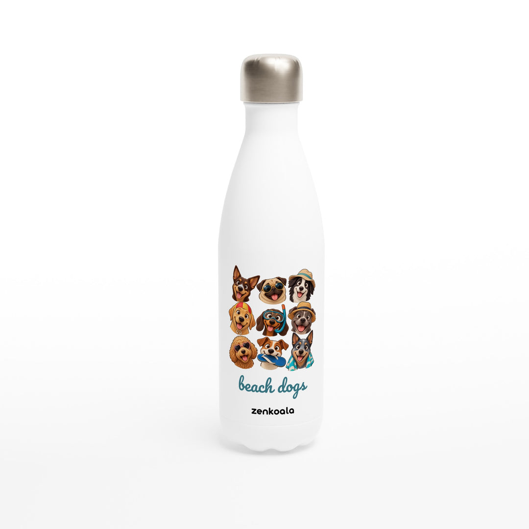 Beach Dogs feel-good water bottle: a crew of dogs in beach gear, Zen Koala Australia