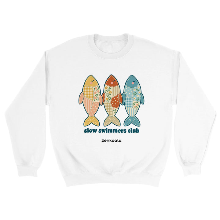 Slow Swimmers Club feel-good sweatshirt in white, Zen Koala Australia
