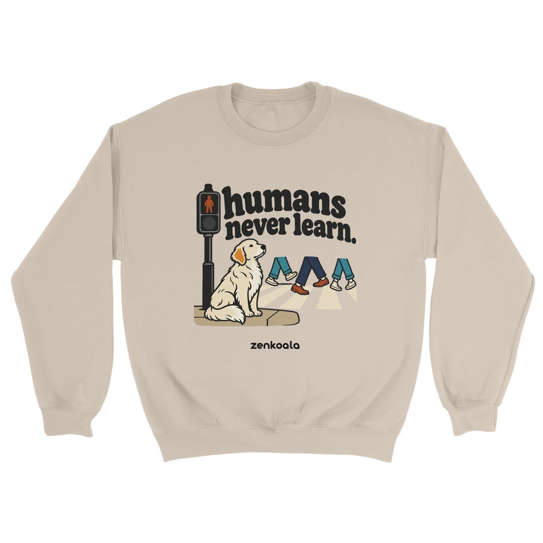 Humans Never Learn feel-good sweatshirt in sand, Zen Koala Australia