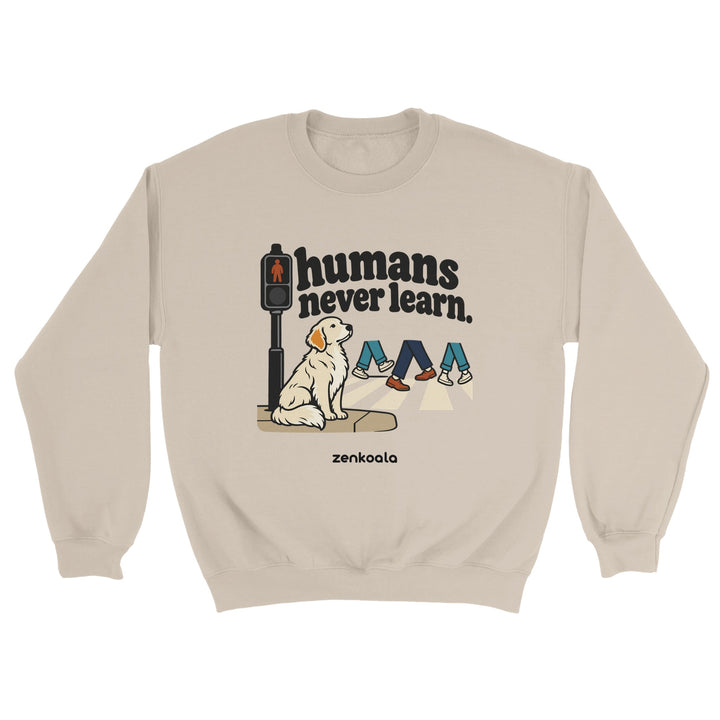 Humans Never Learn feel-good sweatshirt in sand, Zen Koala Australia