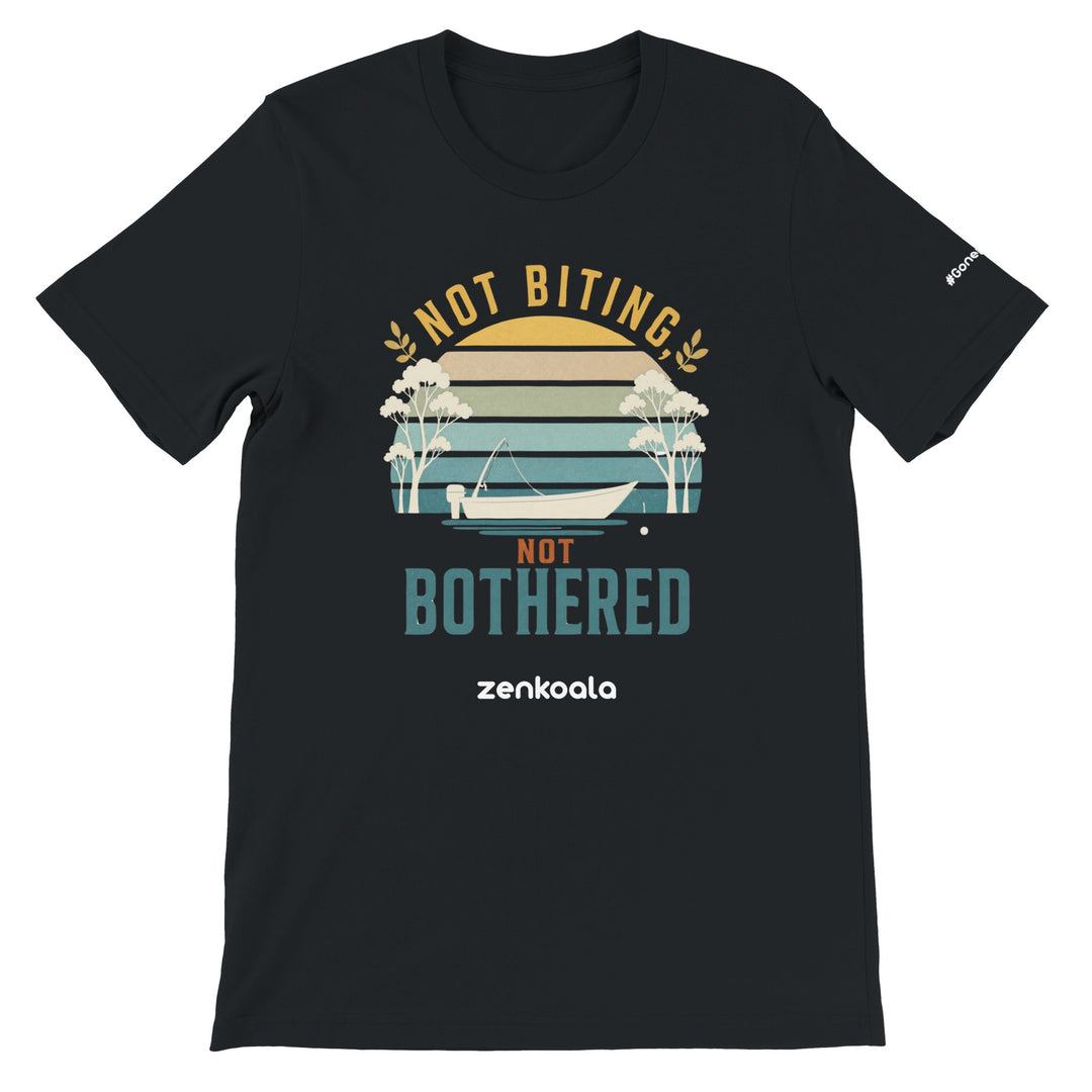 Not Biting Not Bothered feel-good tee in black — Zen Koala Australia