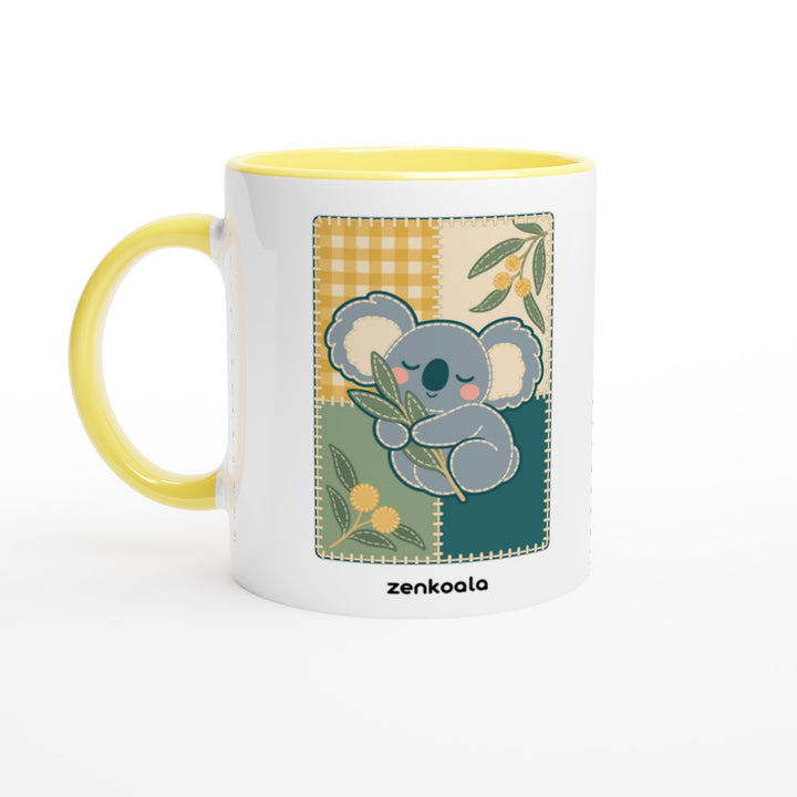 Koala Quilt mug in yellow: white with a yellow rim, inside and handle, Zen Koala Australia