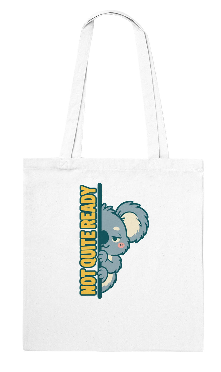 Not Quite Ready feel-good tote bag in white, Zen Koala Australia