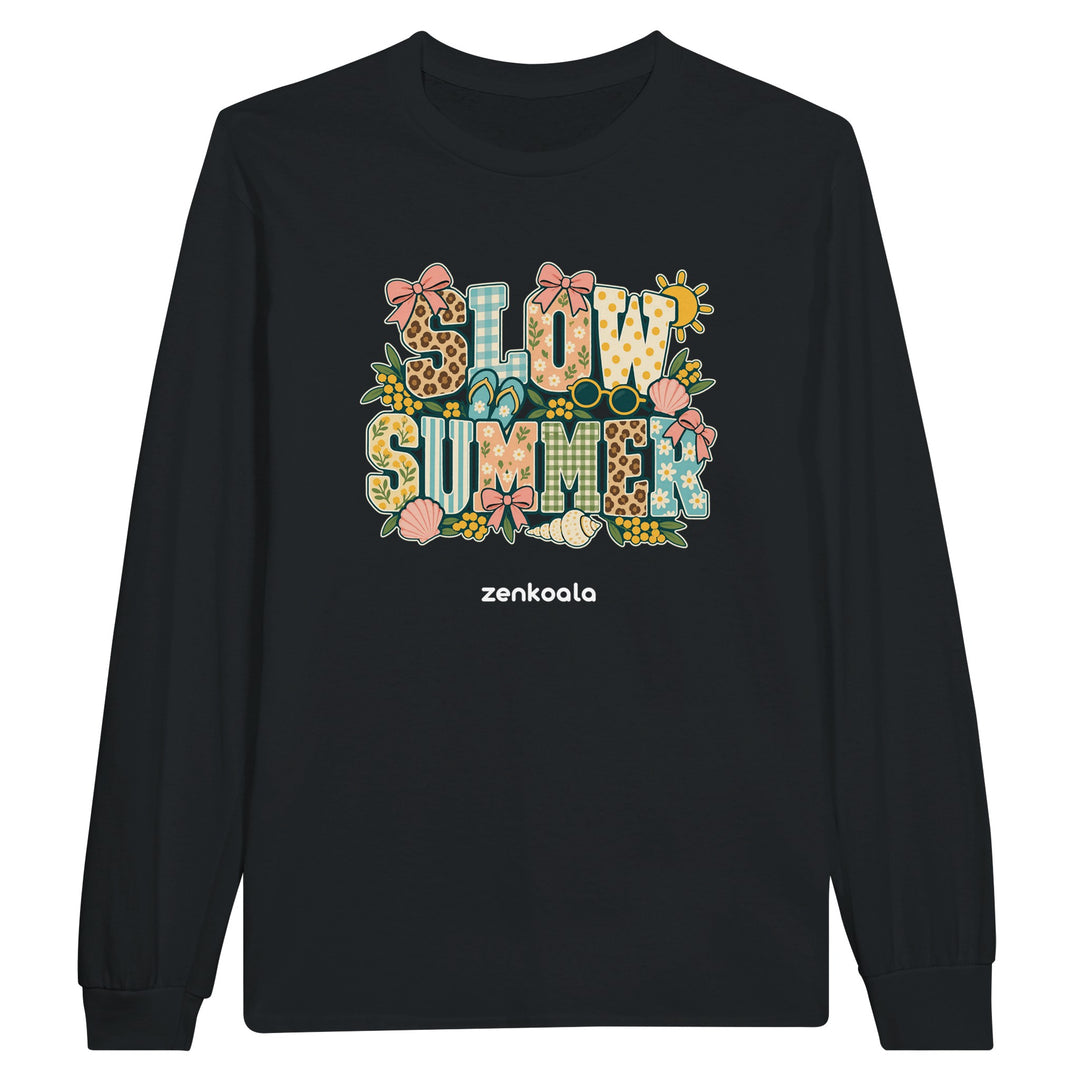 Slow Summer feel-good long sleeve tee in black, Zen Koala Australia