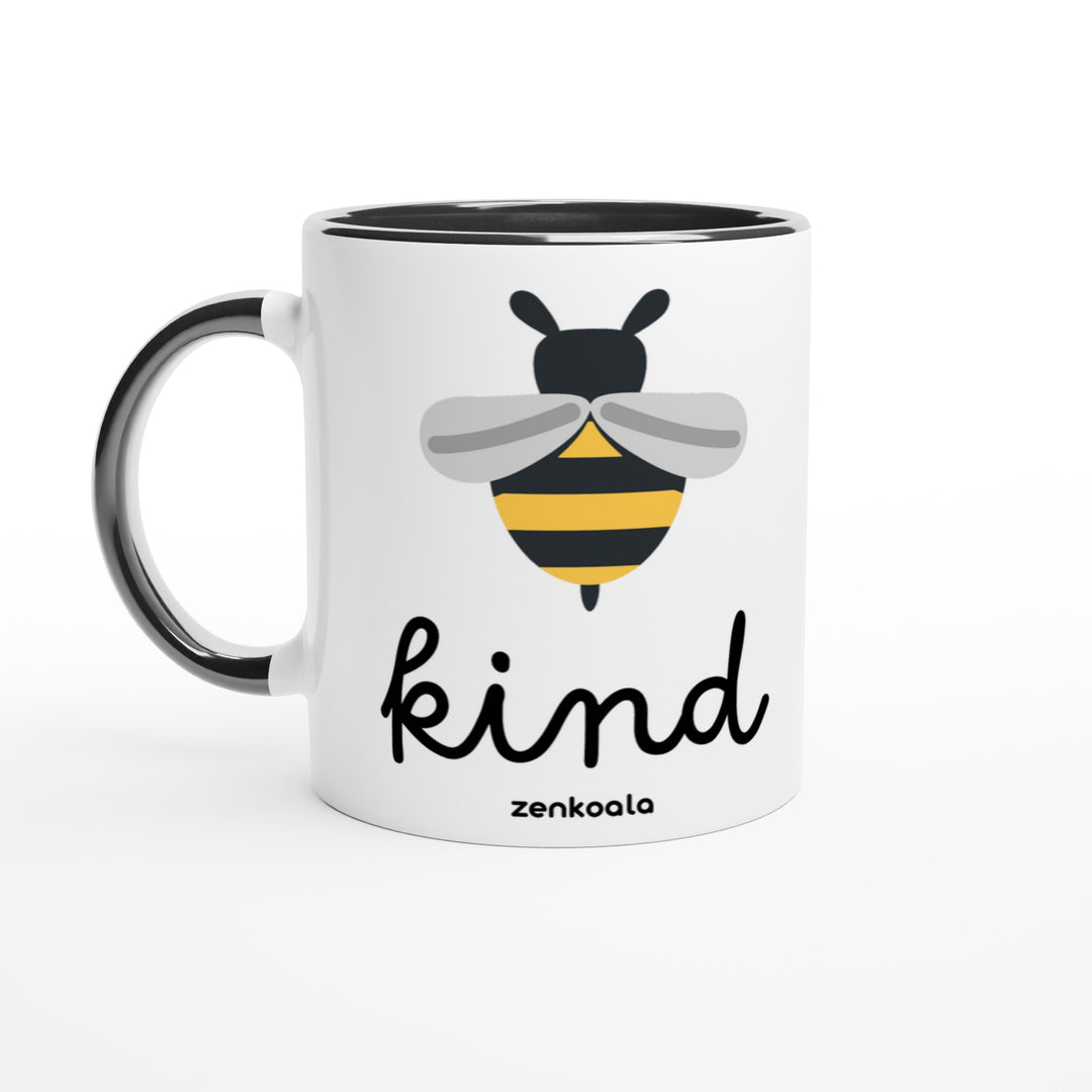 Bee Kind mug in black: white with a black rim, inside and handle, Zen Koala Australia