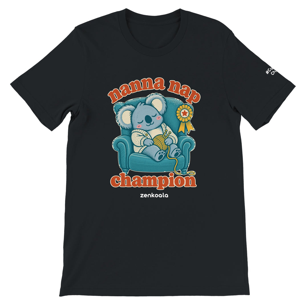 Nanna Nap Champion feel-good tee in black, Zen Koala Australia