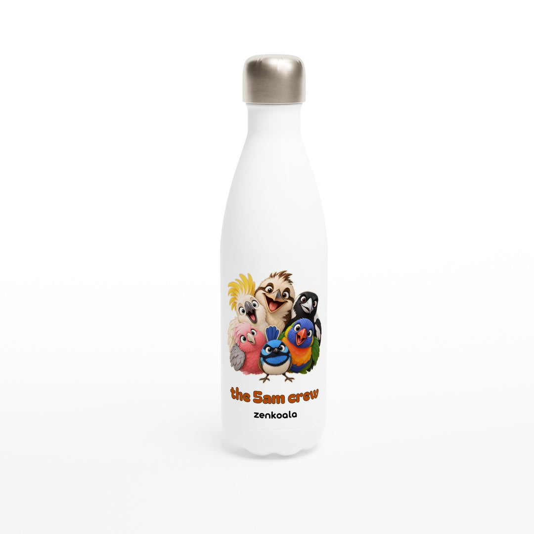 The 5am Crew feel-good water bottle: a noisy gang of Aussie birds, Zen Koala Australia