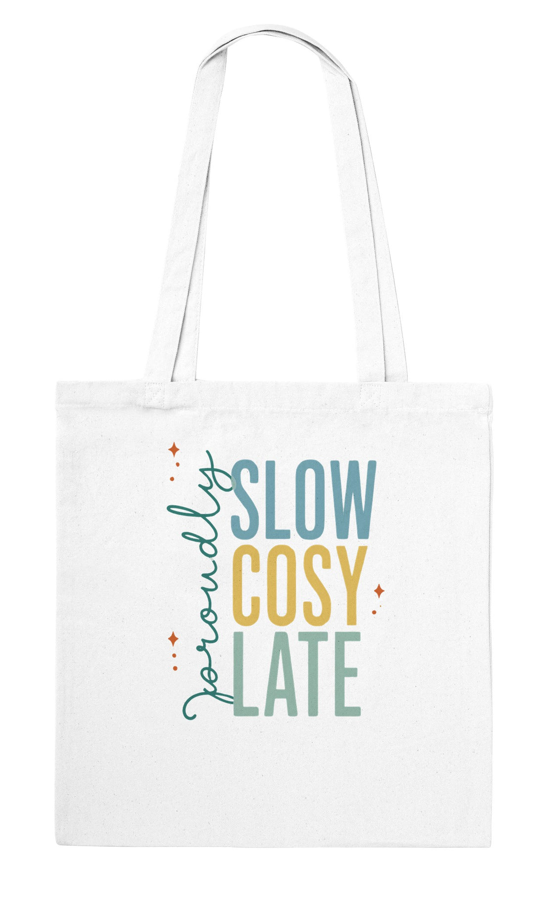 Proudly Slow Cosy Late feel-good tote bag in white, Zen Koala Australia