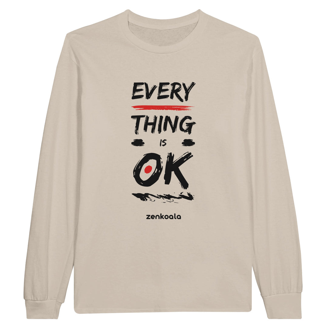 Everything is OK feel-good long sleeve tee in sand, Zen Koala Australia