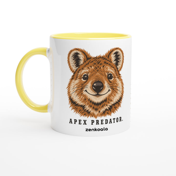 Apex Predator mug in yellow: white with a yellow rim, inside and handle, Zen Koala Australia