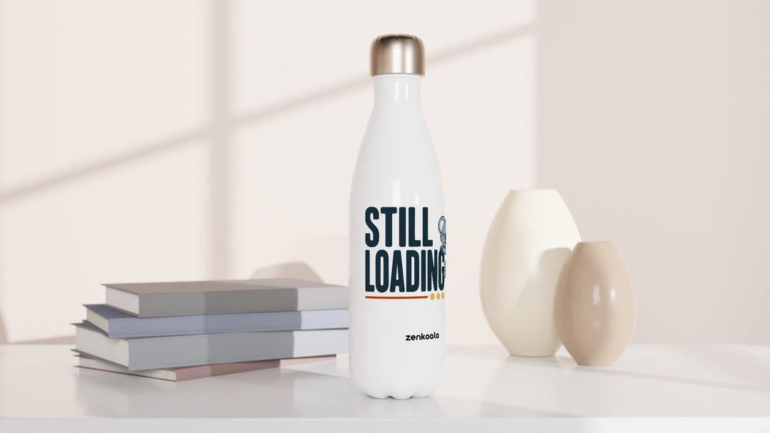 Still Loading Koala water bottle beside books and vases, Zen Koala Australia