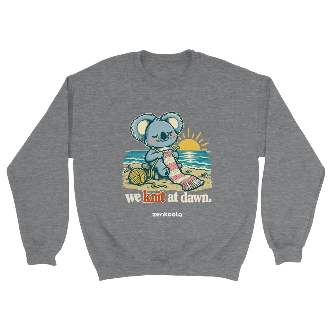 We Knit at Dawn feel-good sweatshirt in sport grey, Zen Koala Australia