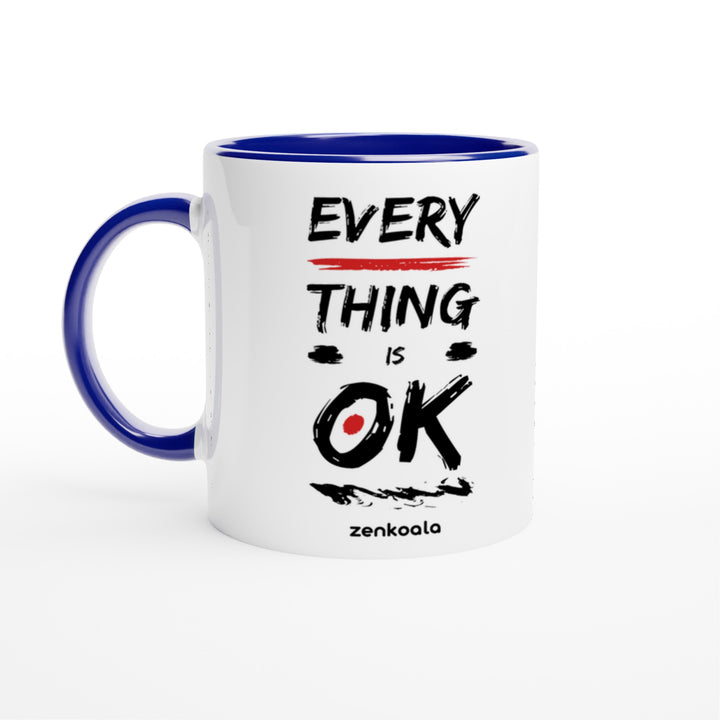 Everything is OK mug in blue: white with a blue rim, inside and handle, Zen Koala Australia
