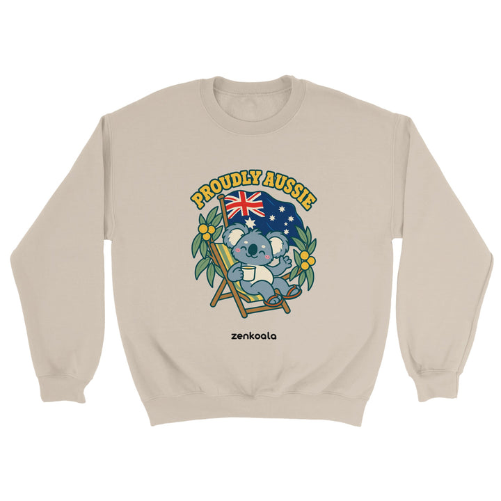 Proudly Aussie feel-good sweatshirt in sand, Zen Koala Australia