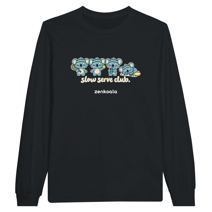 Slow Serve Club feel-good long sleeve tee in black, Zen Koala Australia