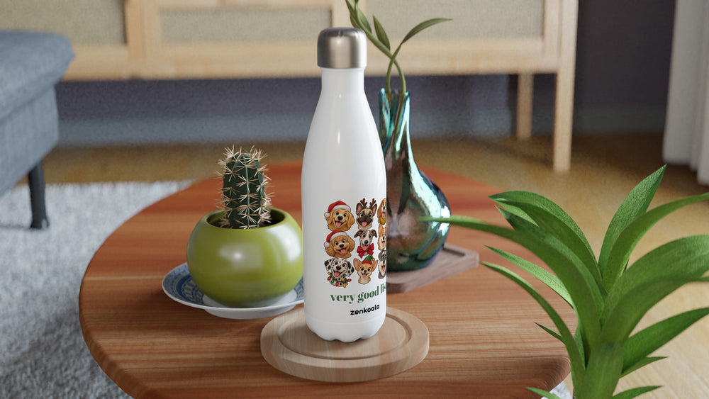 Very Good List water bottle on a wooden table with a cactus, Zen Koala Australia