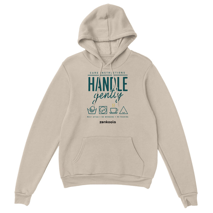 Handle Gently Care Instructions feel-good hoodie in sand, Zen Koala Australia