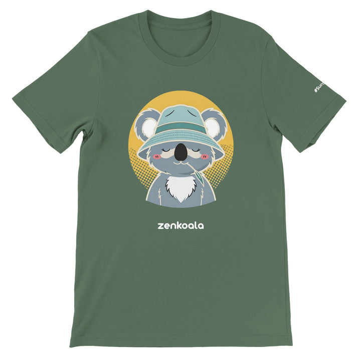 Koala Zinc and Bucket Hat feel-good tee in military green — Zen Koala Australia