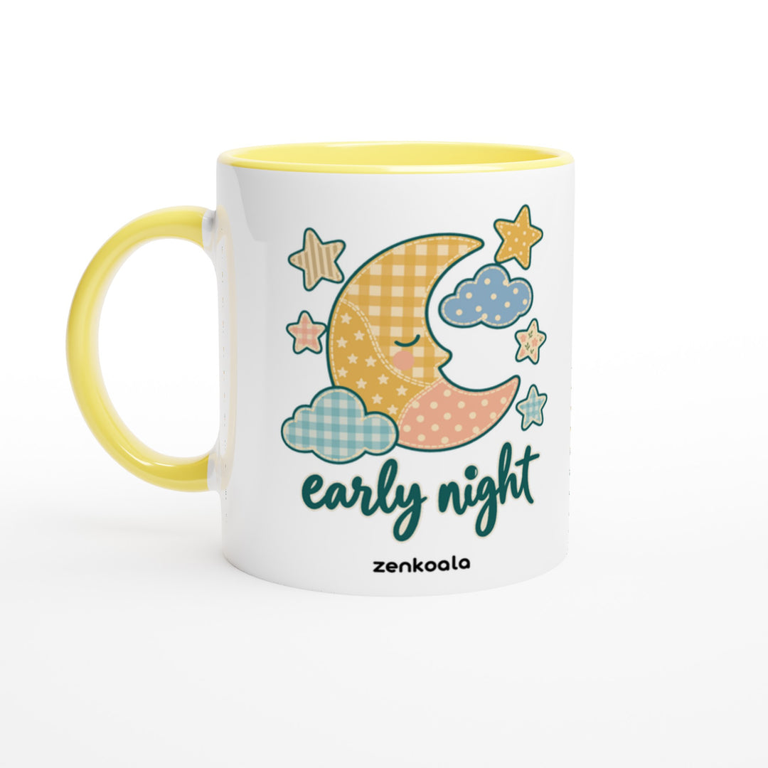 Early Night Moon mug in yellow: white with a yellow rim, inside and handle, Zen Koala Australia