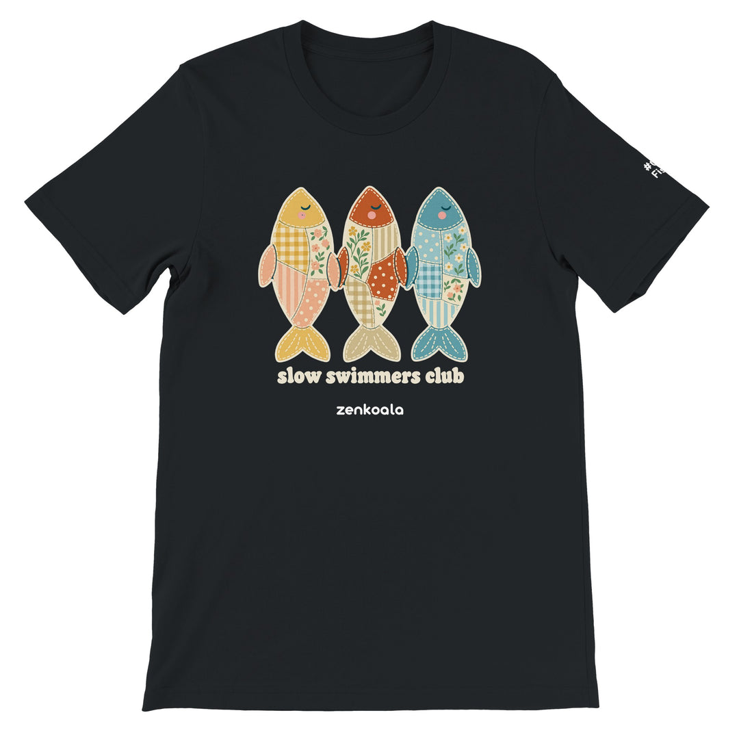 Slow Swimmers Club feel-good tee in black, Zen Koala Australia