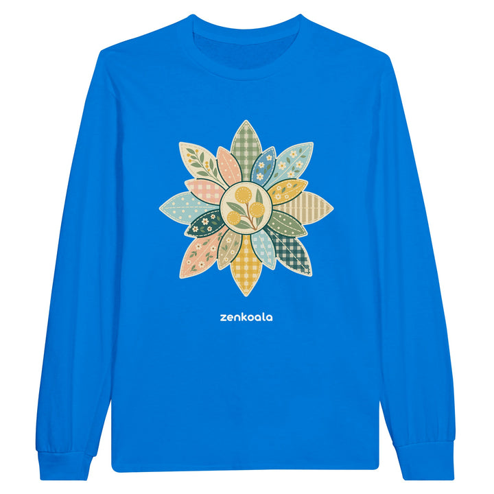 Wattle Mandala feel-good long sleeve tee in royal, Zen Koala Australia