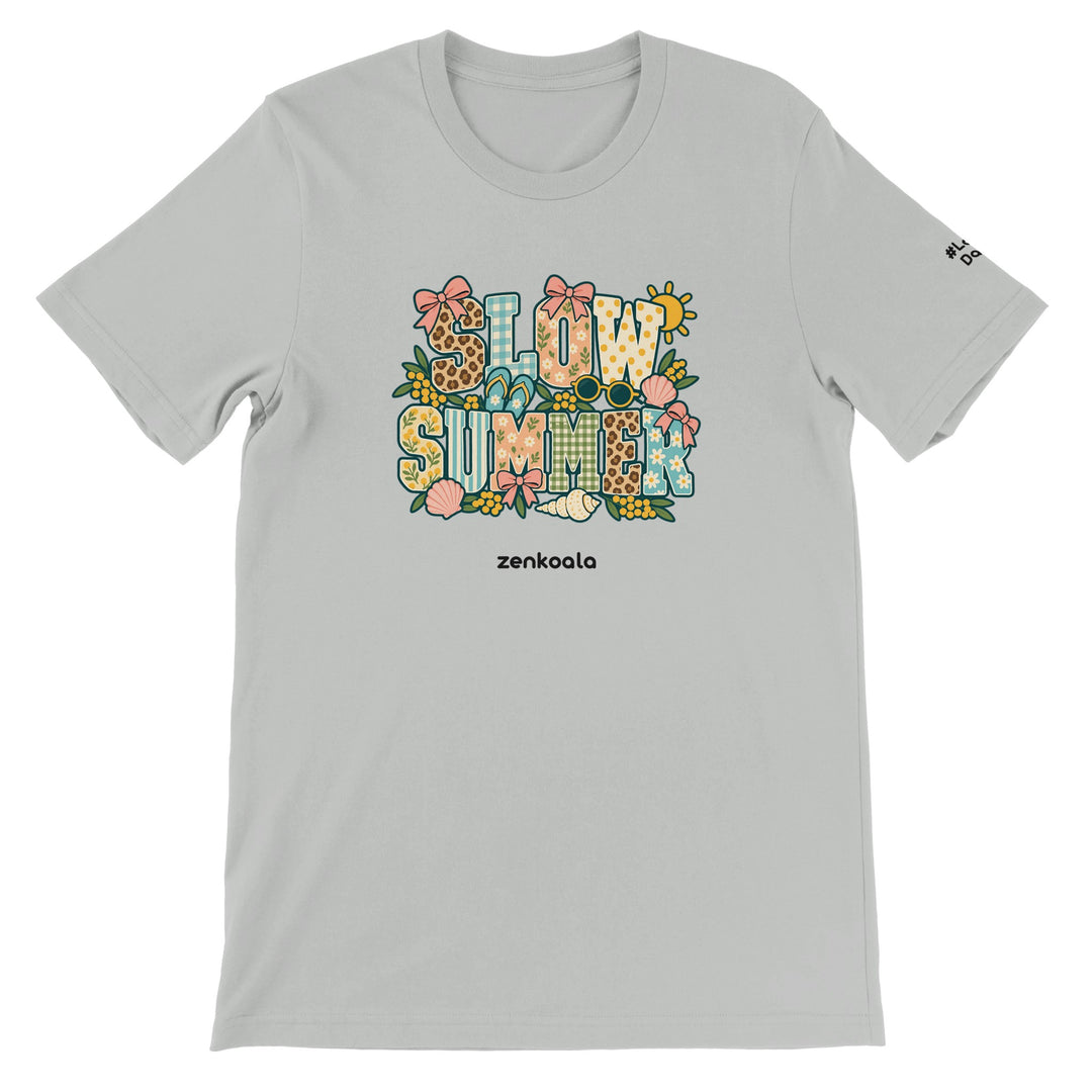 Slow Summer feel-good tee in silver, Zen Koala Australia