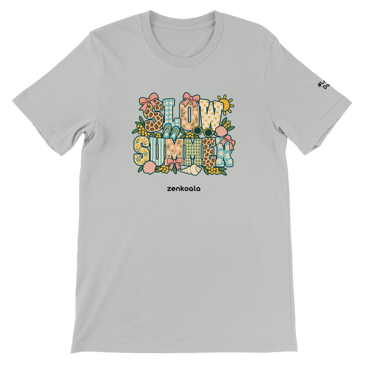 Slow Summer feel-good tee in silver, Zen Koala Australia