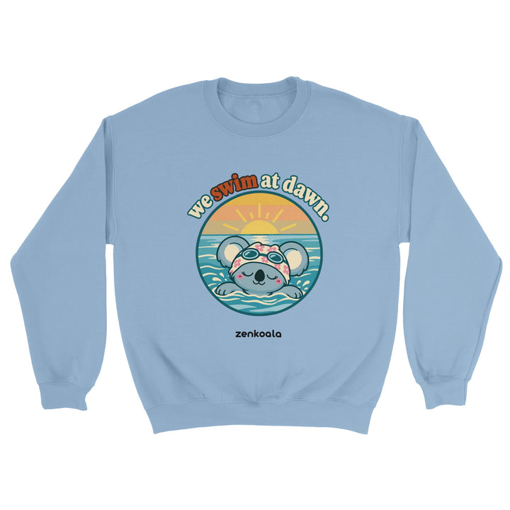 We Swim at Dawn feel-good sweatshirt in light blue, Zen Koala Australia