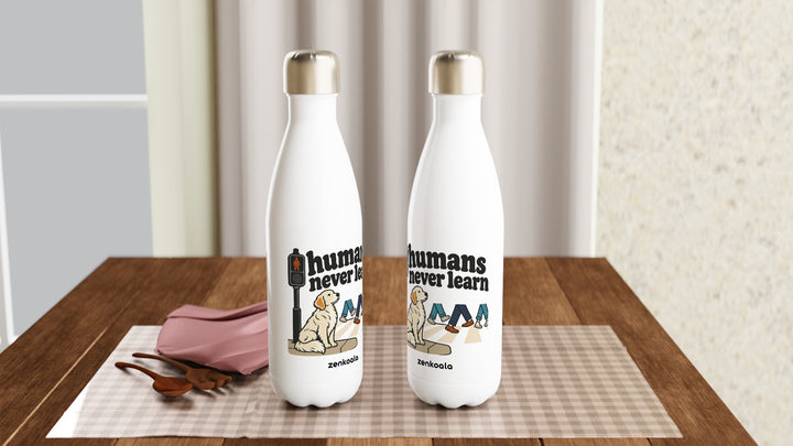 Two Humans Never Learn water bottles on a table, Zen Koala Australia