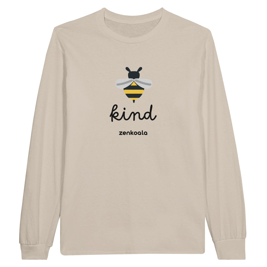 Bee Kind feel-good long sleeve tee in sand, Zen Koala Australia