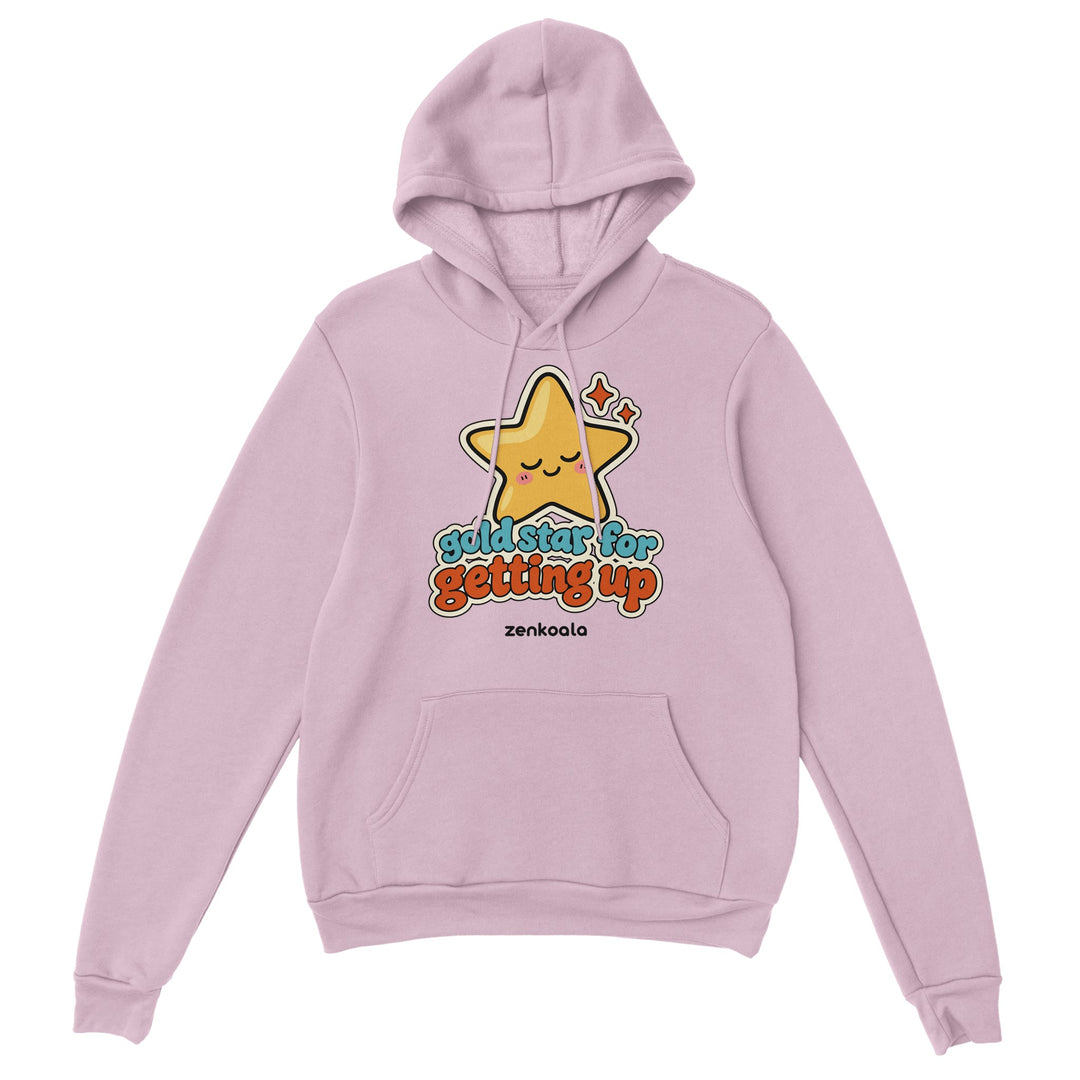Gold Star for Getting Up feel-good hoodie in light pink, Zen Koala Australia