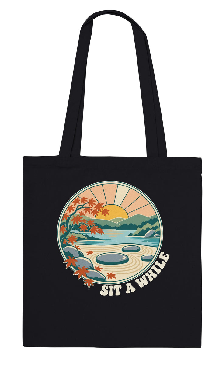 Zen Garden Sit a While feel-good tote bag in black, Zen Koala Australia
