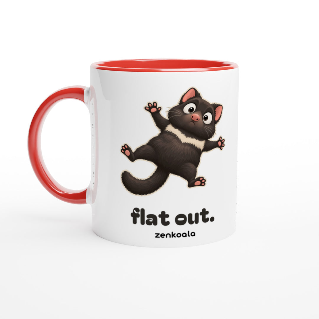 Flat Out mug in red: white with a red rim, inside and handle, Zen Koala Australia