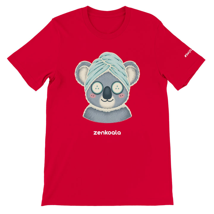 Koala Spa Day feel-good tee in red — Zen Koala Australia