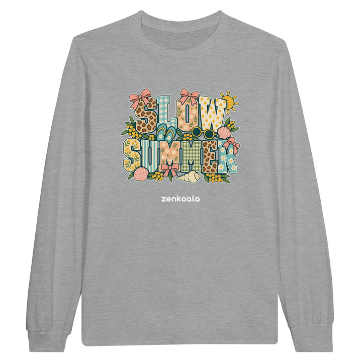 Slow Summer feel-good long sleeve tee in sports grey, Zen Koala Australia
