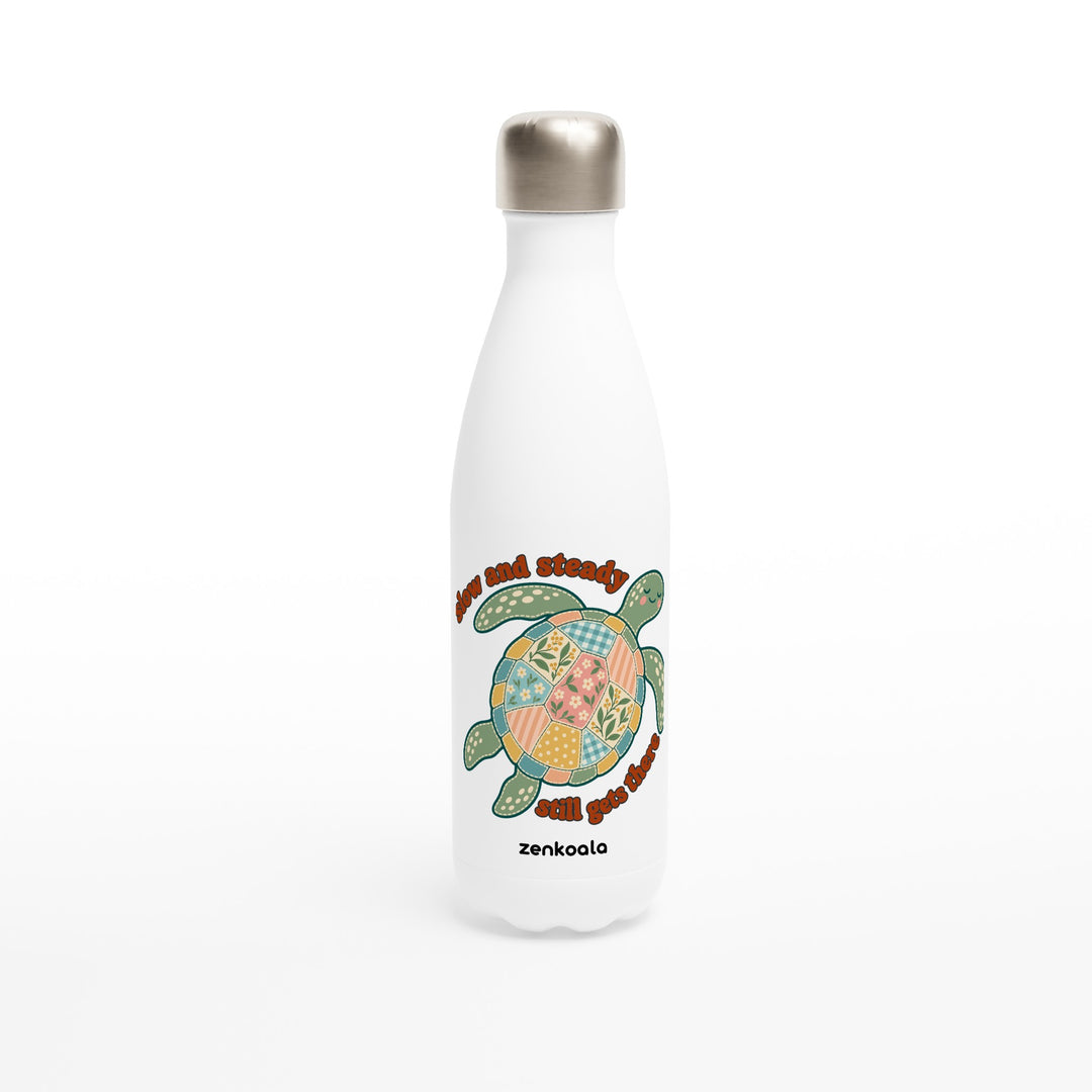 Slow and Steady Turtle feel-good water bottle: a faux patchwork sea turtle, Zen Koala Australia