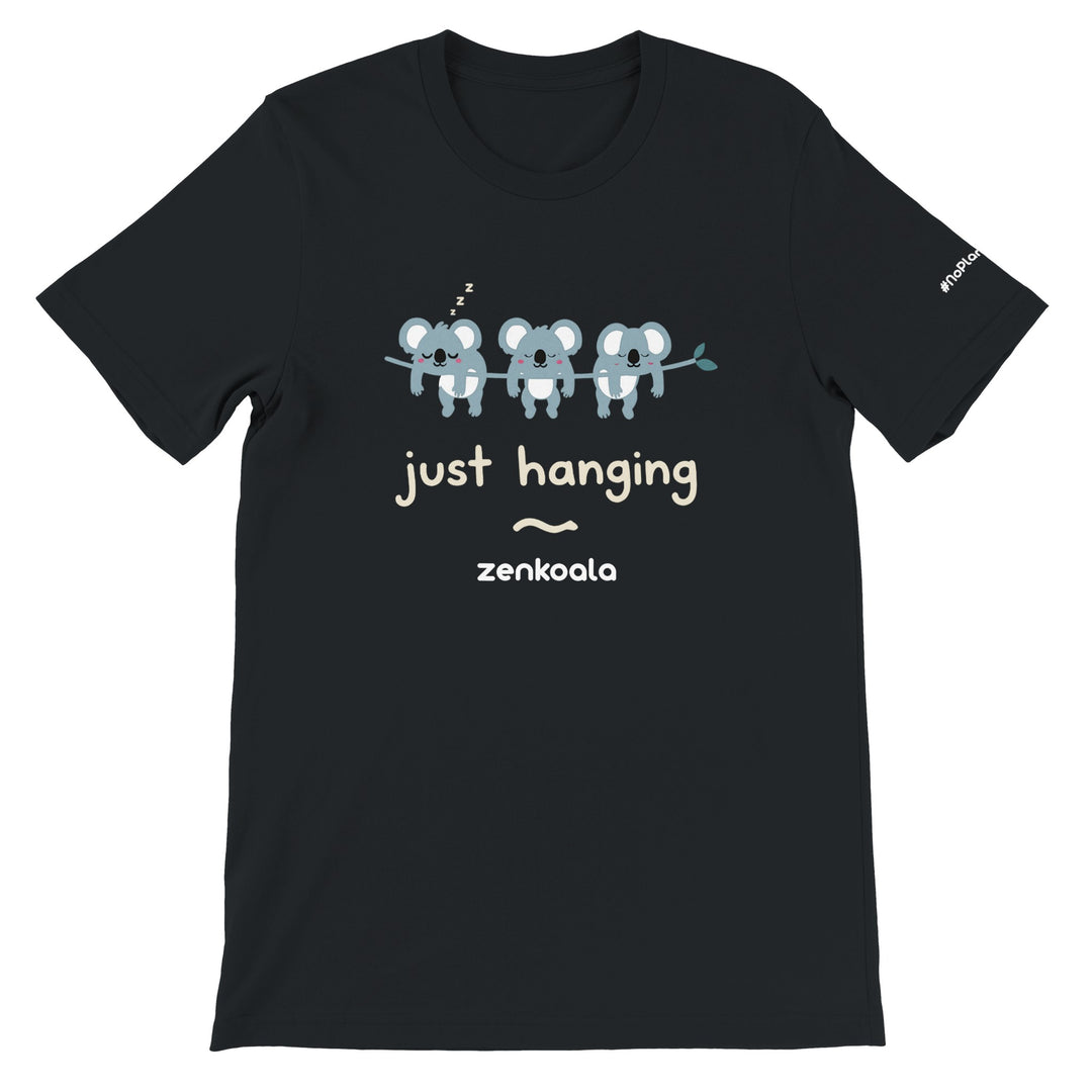Just Hanging feel-good tee in black — Zen Koala Australia