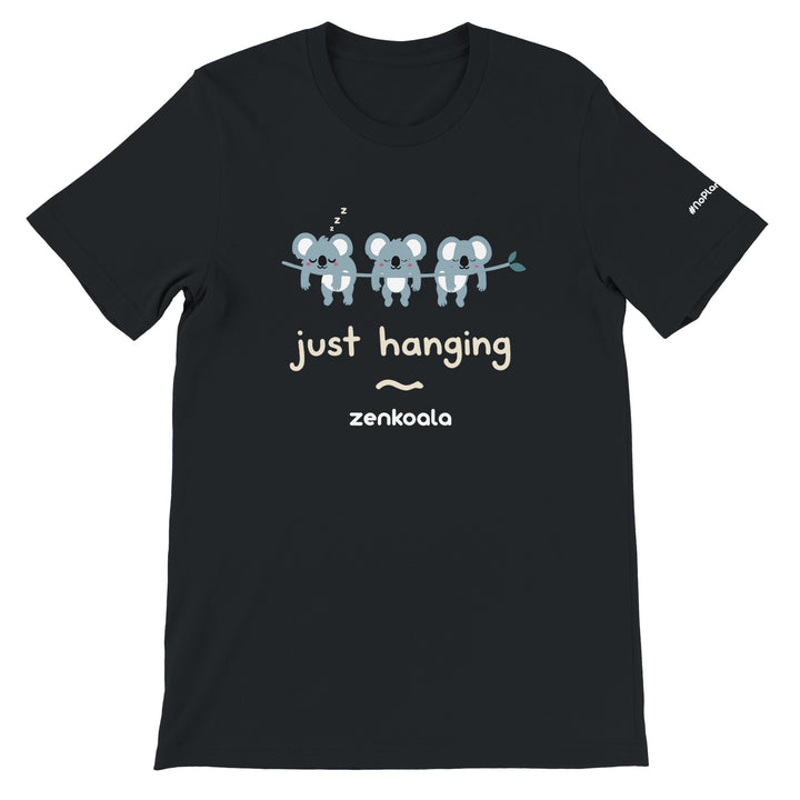 Just Hanging feel-good tee in black — Zen Koala Australia