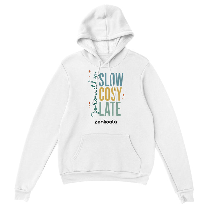 Proudly Slow Cosy Late feel-good hoodie in White — Zen Koala Australia