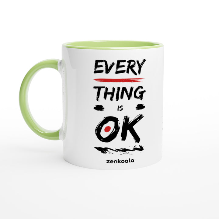 Everything is OK mug in green: white with a green rim, inside and handle, Zen Koala Australia