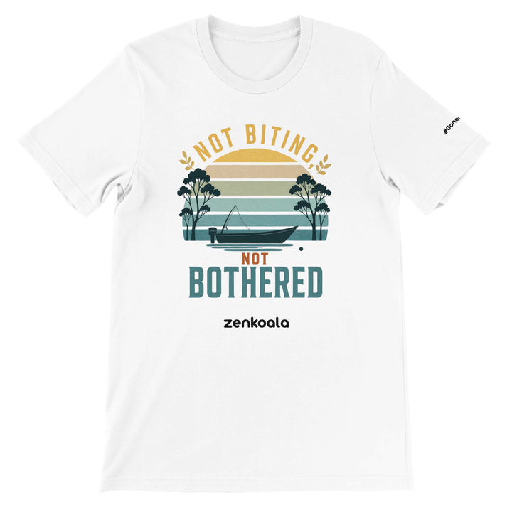 Not Biting Not Bothered feel-good tee in white — Zen Koala Australia