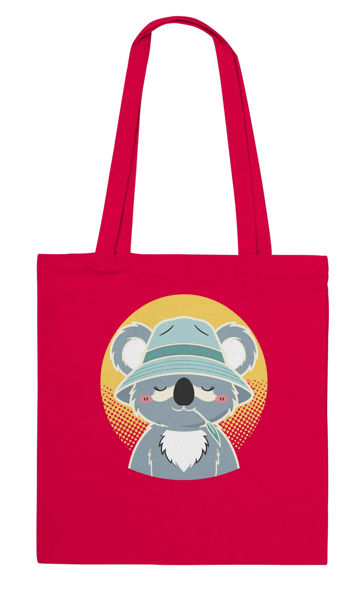 Koala Zinc and Bucket Hat feel-good tote bag in red: a koala in a bucket hat and zinc, Zen Koala Australia