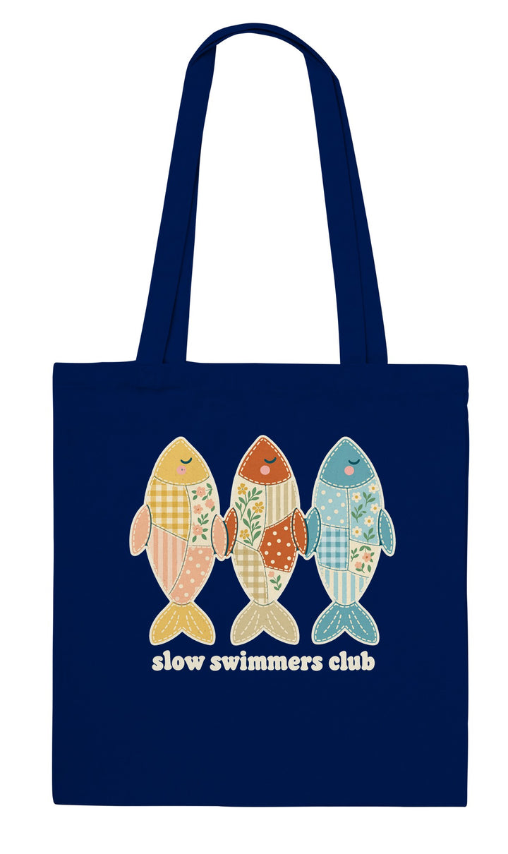 Slow Swimmers Club feel-good tote bag in navy, Zen Koala Australia