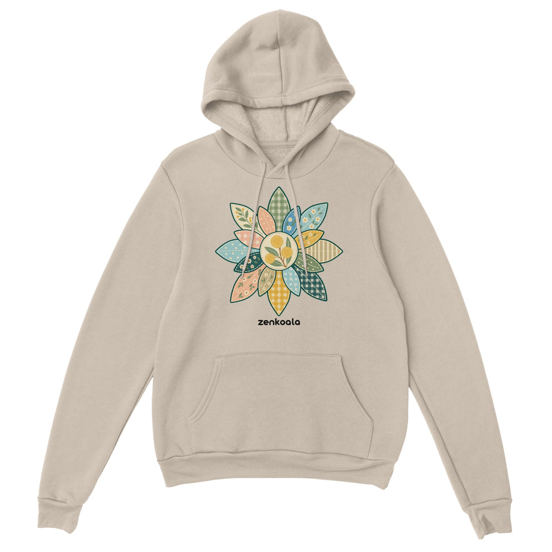 Wattle Mandala feel-good hoodie in sand, Zen Koala Australia
