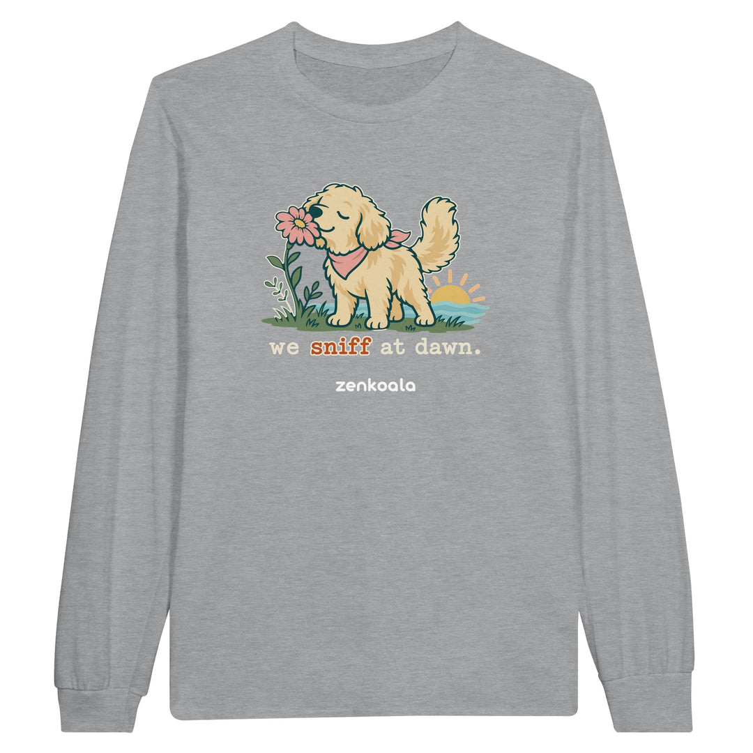 We Sniff at Dawn feel-good long sleeve tee in sports grey, Zen Koala Australia